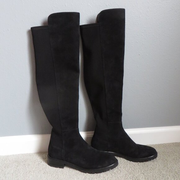 Stuart Weitzman 5050 Boots Size 7.5B Black Suede Iconic Over The Knee Stretch - Picture 1 of 7